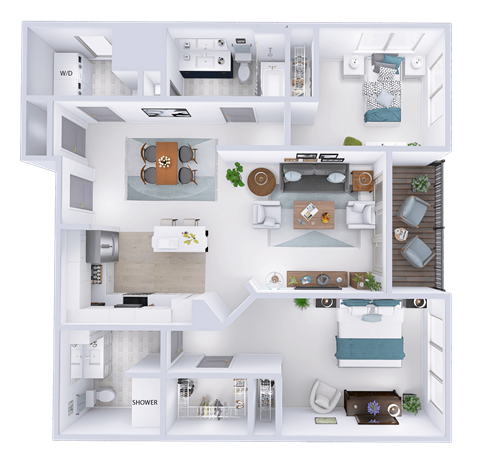 Floor plan for 2 beds, 2 baths, 1199 sqft